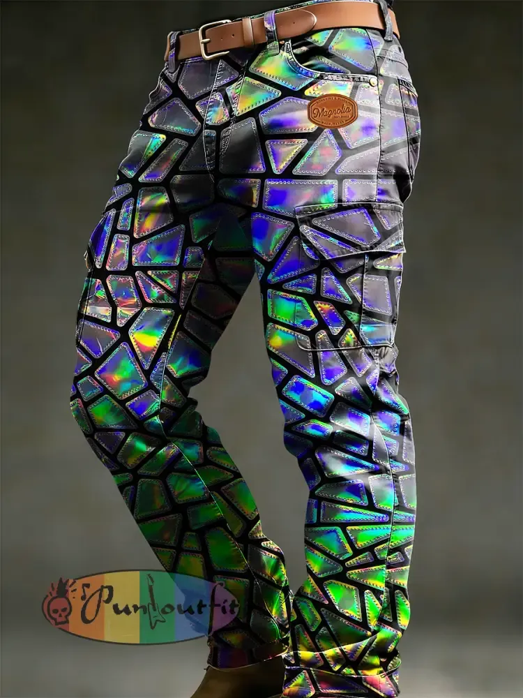 Men’s Retro Vacation Business Art Print Casual Workwear Trousers