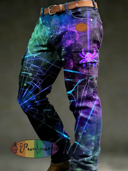Men’s Retro Vacation Business Art Print Casual Workwear Trousers