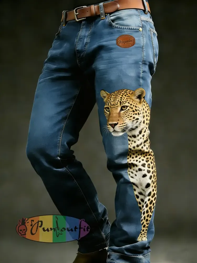 Men’s Retro Vacation Business Animal Art Print Casual Workwear Trousers