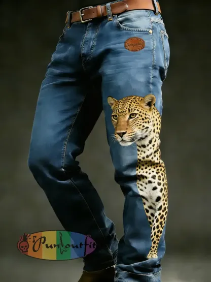 Men’s Retro Vacation Business Animal Art Print Casual Workwear Trousers