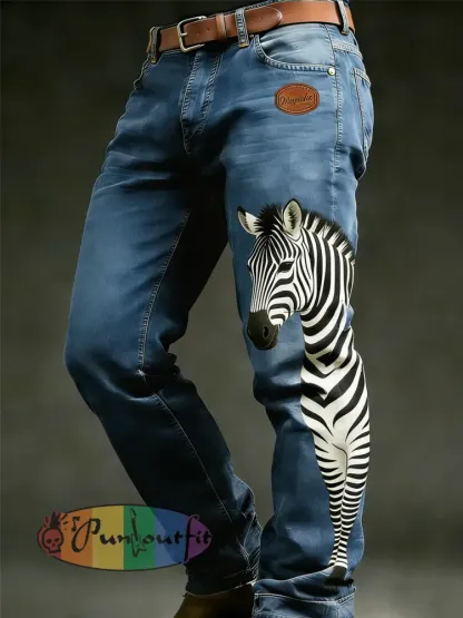 Men’s Retro Vacation Business Animal Art Print Casual Workwear Trousers