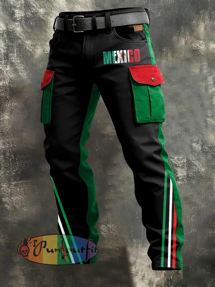 Men’s Retro Vacation Business Art Print Casual Workwear Trousers