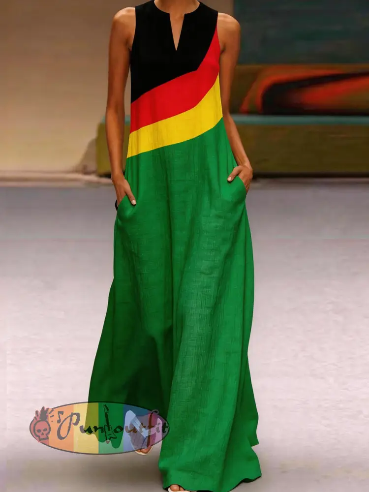 Women’s Reggae Inspired Cotton Linen Maxi Dress