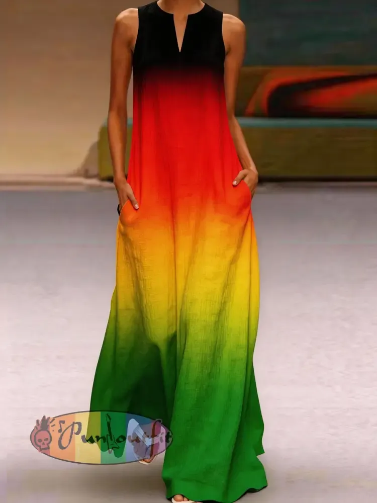 Women’s Reggae Inspired Cotton Linen Maxi Dress