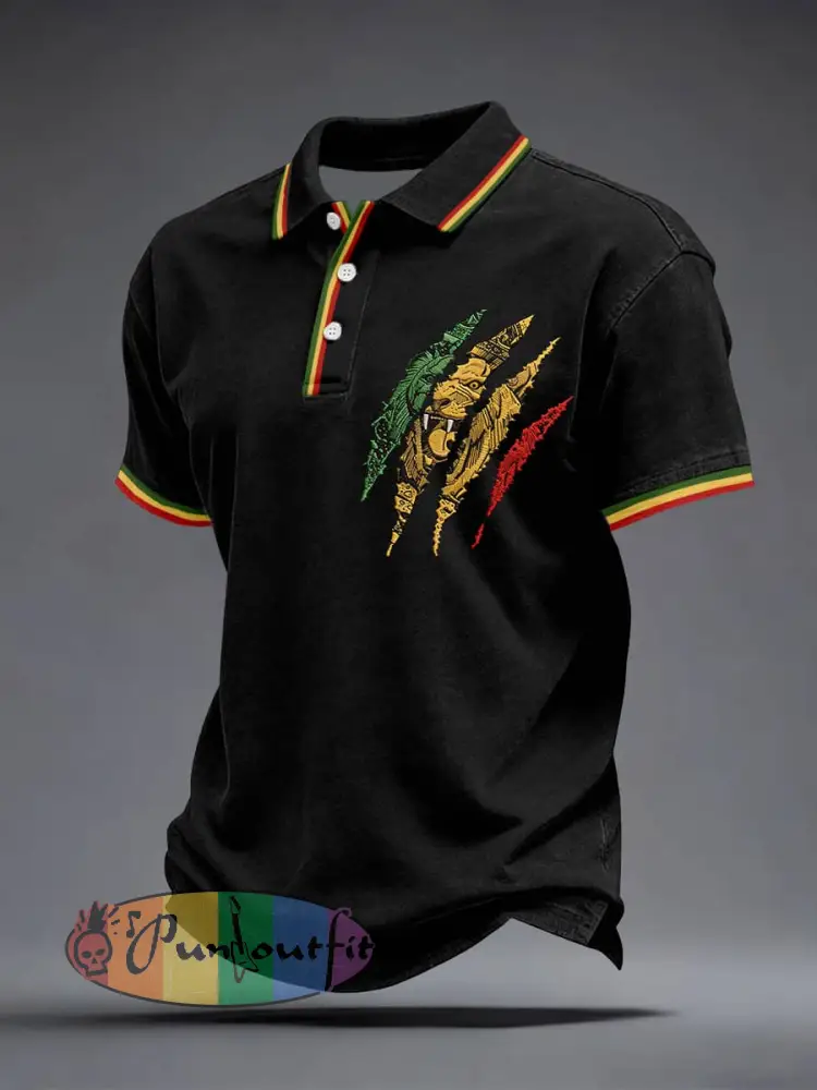 Men’s Reggae Lion Embroidery Pattern Polo Shirt