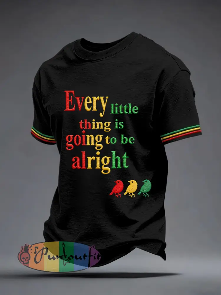 Men’s Reggae Music Inspired Embroidery Pattern T-Shirt