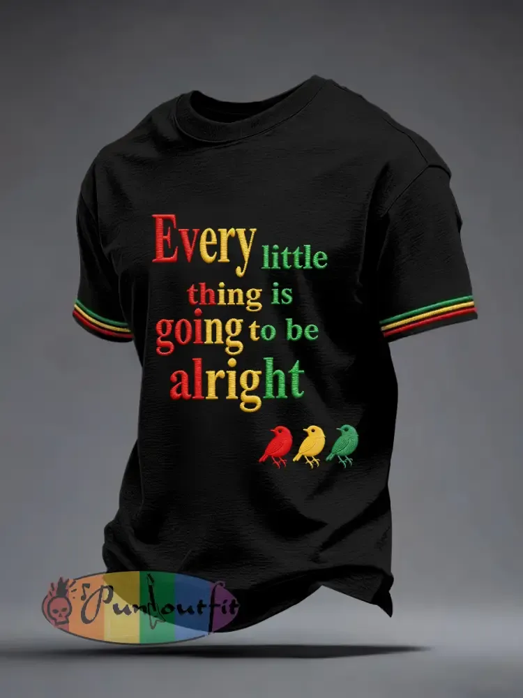 Men’s Reggae Music Inspired Embroidery Pattern T-Shirt