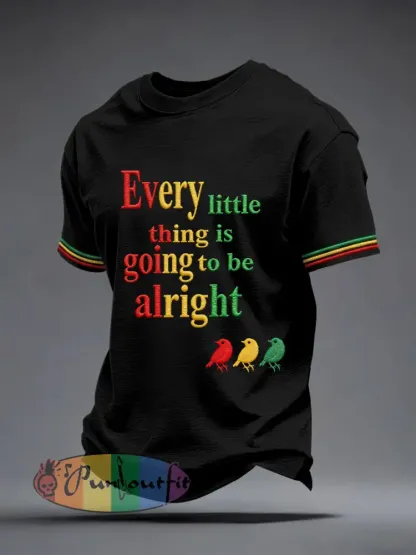 Men’s Reggae Music Inspired Embroidery Pattern T-Shirt