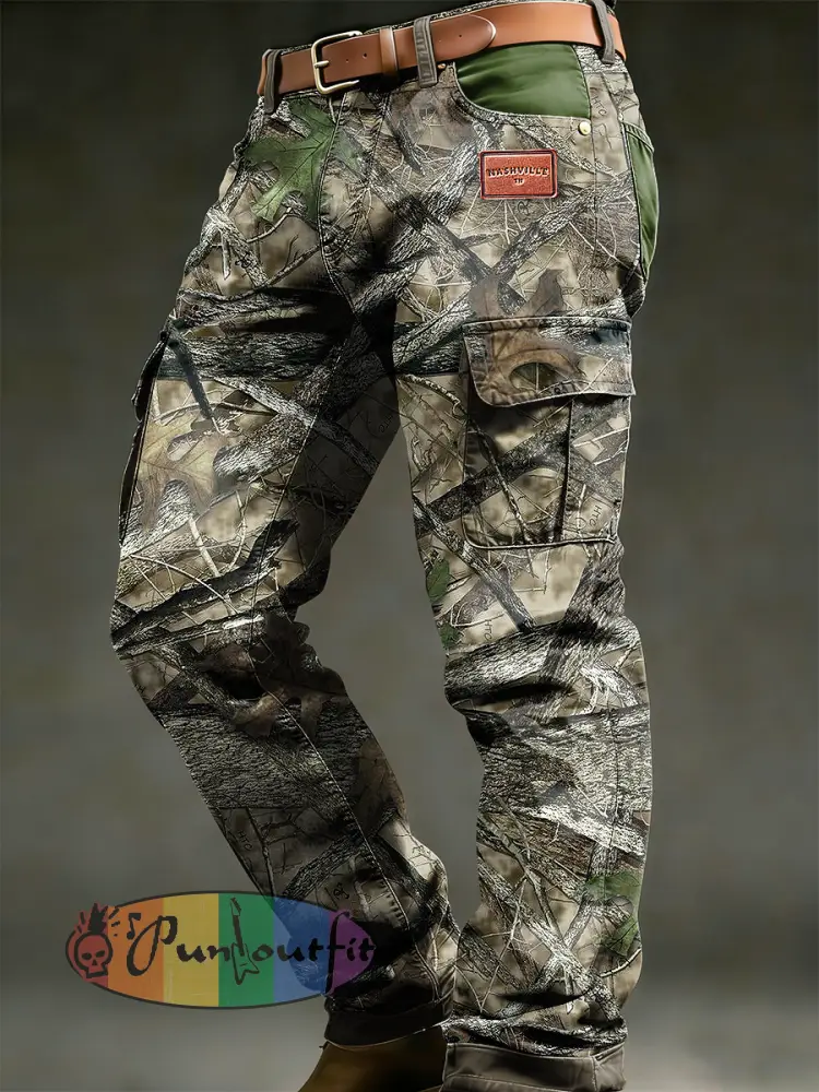 Men’s Retro Vacation Business Art Print Casual Workwear Trousers