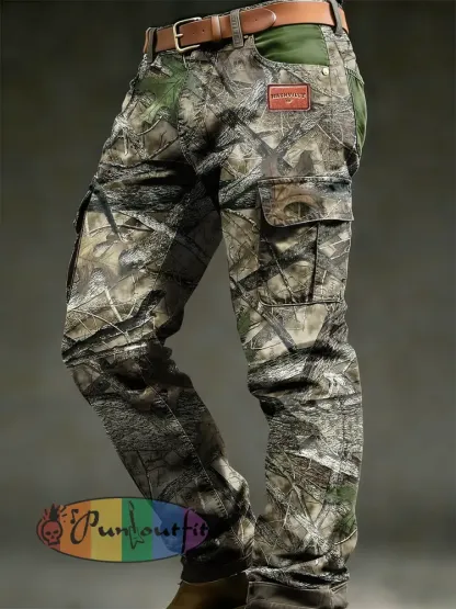Men’s Retro Vacation Business Art Print Casual Workwear Trousers