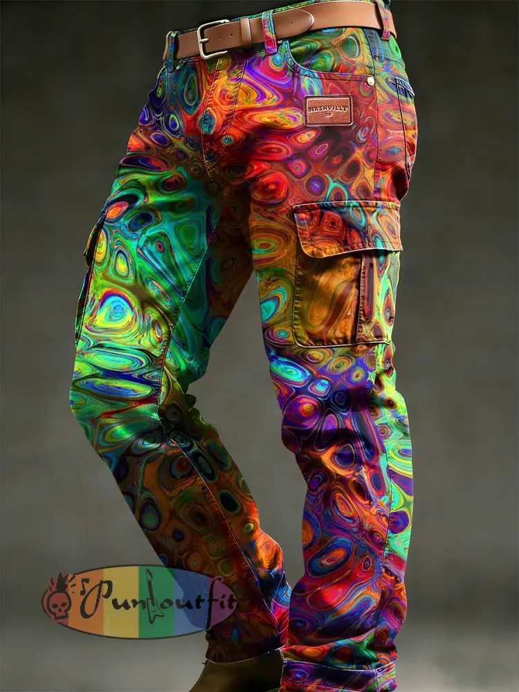 Men’s Retro Vacation Business Psychedelic Art Print Casual Workwear Trousers