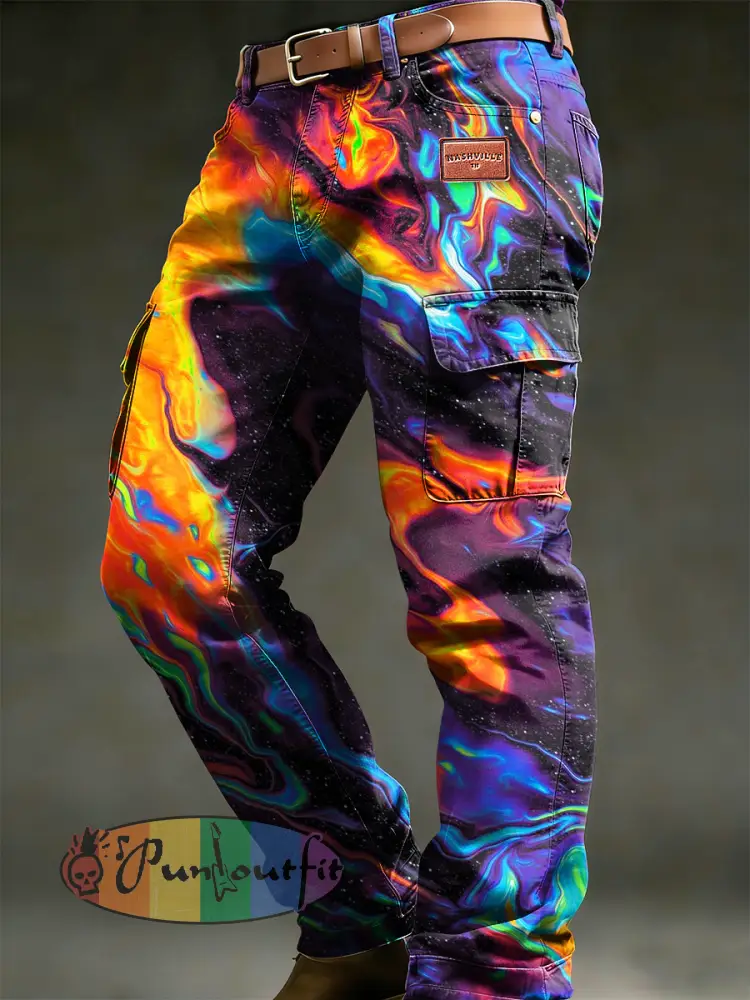 Men’s Retro Vacation Business Psychedelic Art Print Casual Workwear Trousers