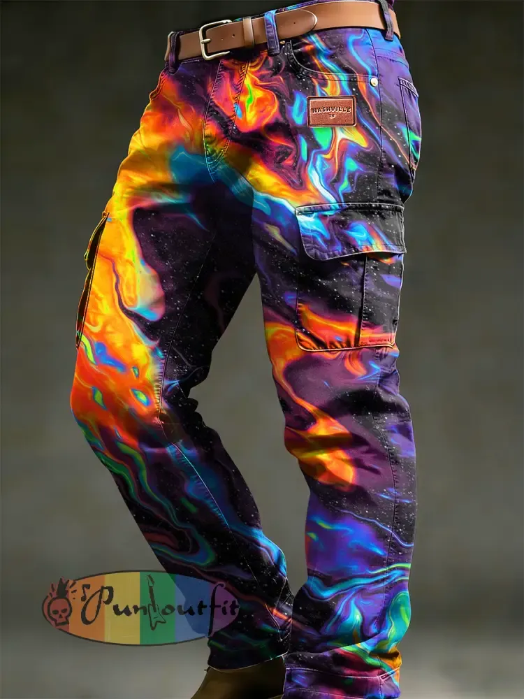 Men’s Retro Vacation Business Psychedelic Art Print Casual Workwear Trousers
