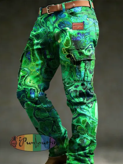 Men’s Retro Vacation Business Psychedelic Art Print Casual Workwear Trousers