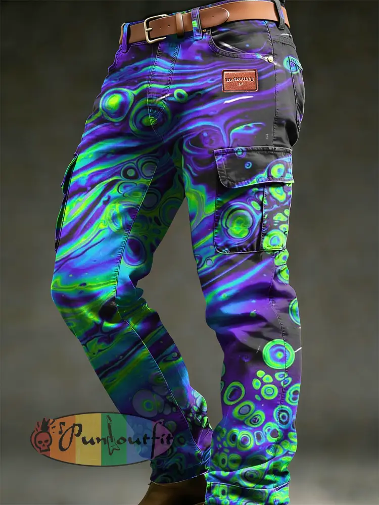 Men’s Retro Vacation Business Psychedelic Art Print Casual Workwear Trousers