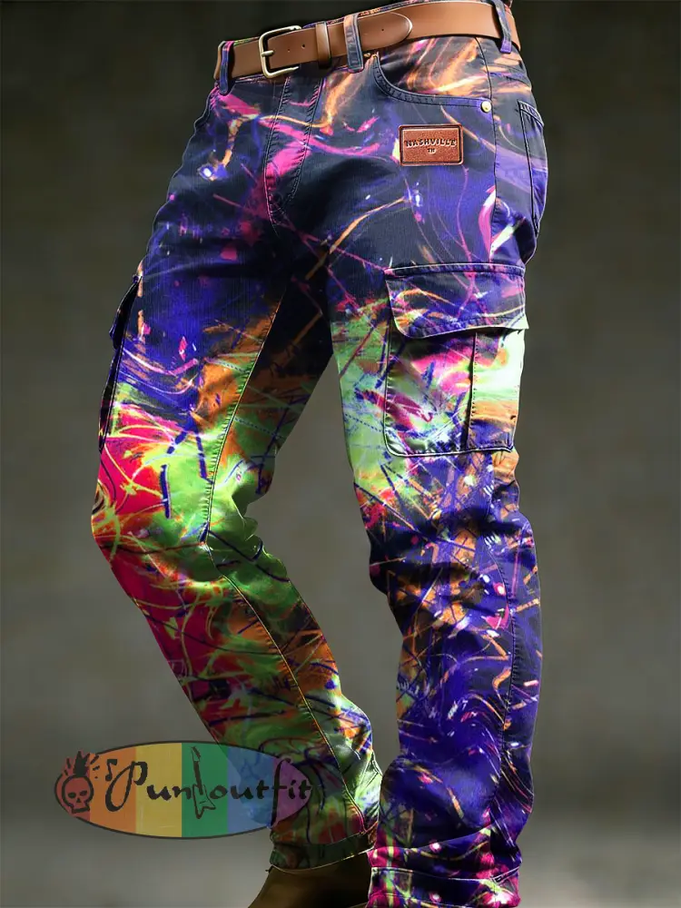 Men’s Retro Vacation Business Psychedelic Art Print Casual Workwear Trousers