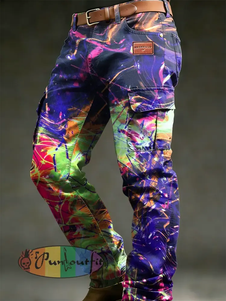 Men’s Retro Vacation Business Psychedelic Art Print Casual Workwear Trousers