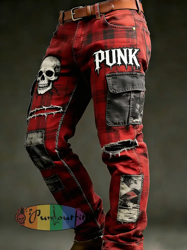 Men’s Retro Vacation Business Punk Art Print Casual Workwear Trousers