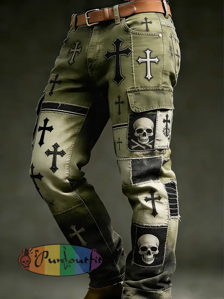 Men’s Retro Vacation Business Punk Art Print Casual Workwear Trousers