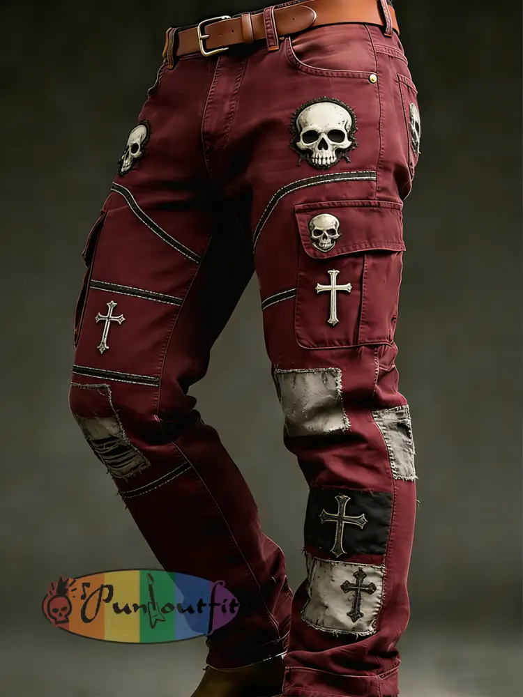 Men’s Retro Vacation Business Punk Art Print Casual Workwear Trousers