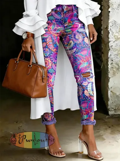 Women’s Artistic Floral Print Jeans