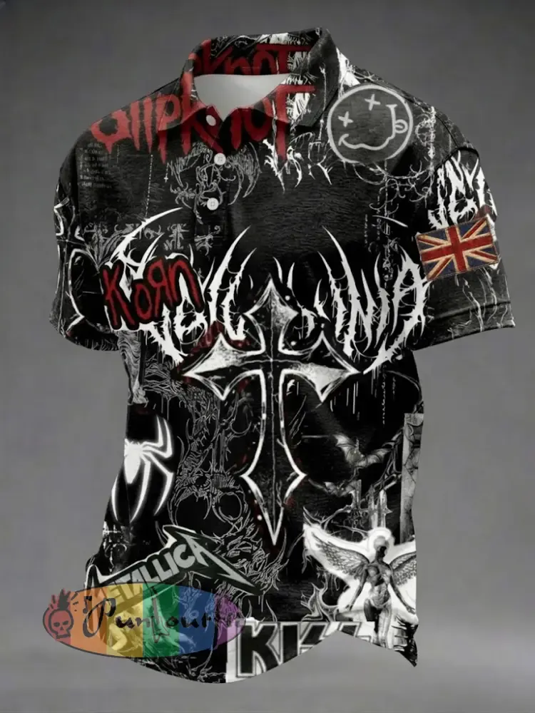 Men’s Gothic Skull UK Flag Printed Shirt