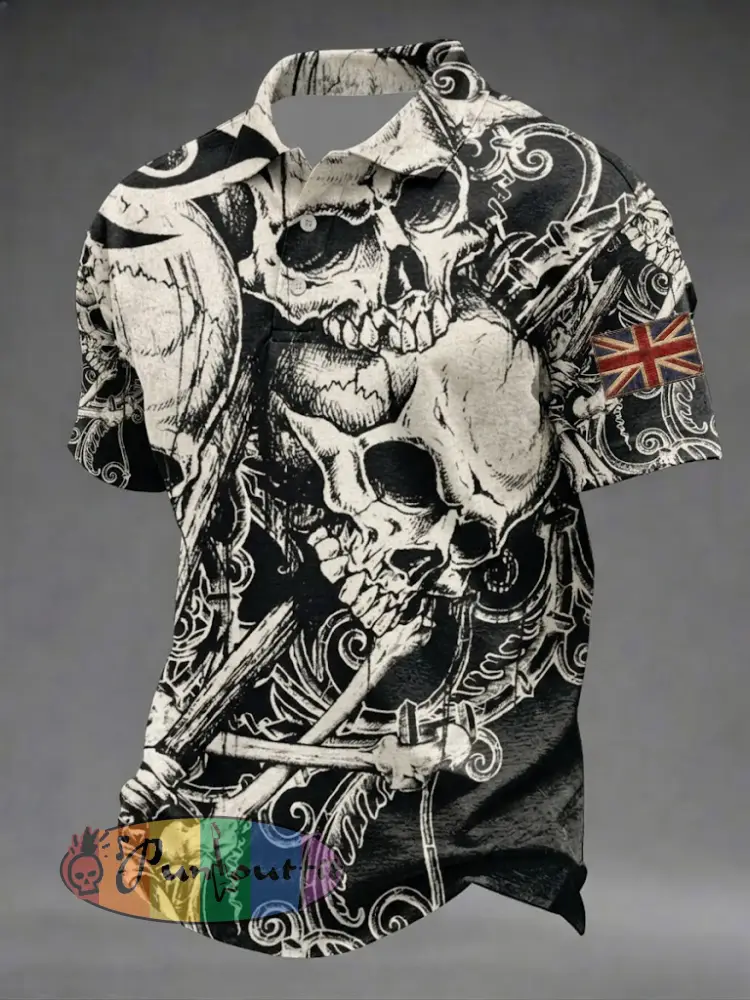 Men’s Gothic Skull UK Flag Printed Shirt