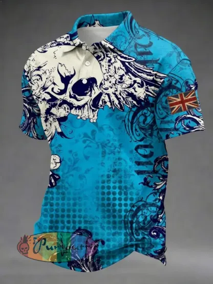 Men’s Gothic Skull UK Flag Printed Shirt