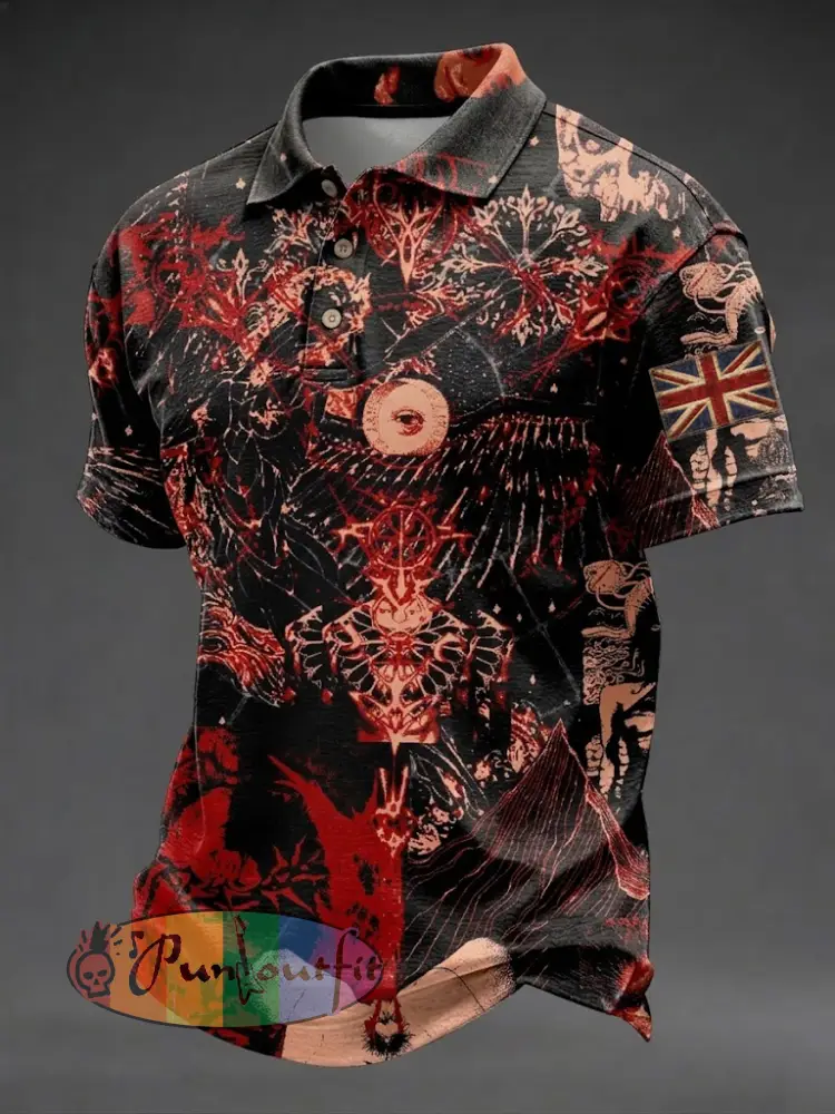 Men’s Gothic Skull UK Flag Printed Shirt
