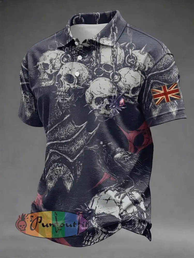 Men’s Gothic Skull UK Flag Printed Shirt
