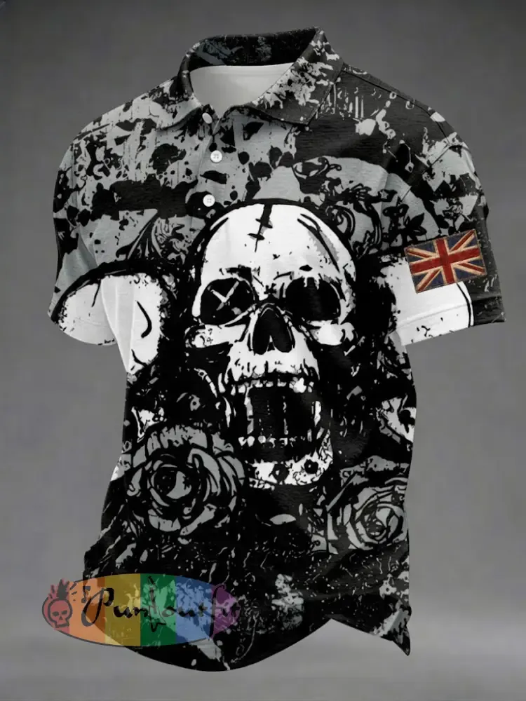 Men’s Gothic Skull UK Flag Printed Shirt