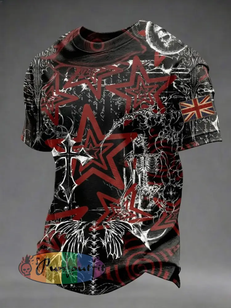 Men’s Gothic Skull UK Flag Printed T-shirt