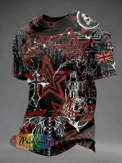 Men’s Gothic Skull UK Flag Printed T-shirt