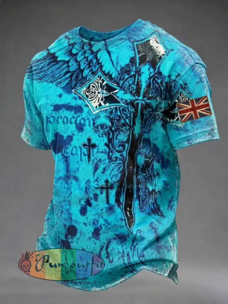 Men’s Gothic Skull UK Flag Printed T-shirt