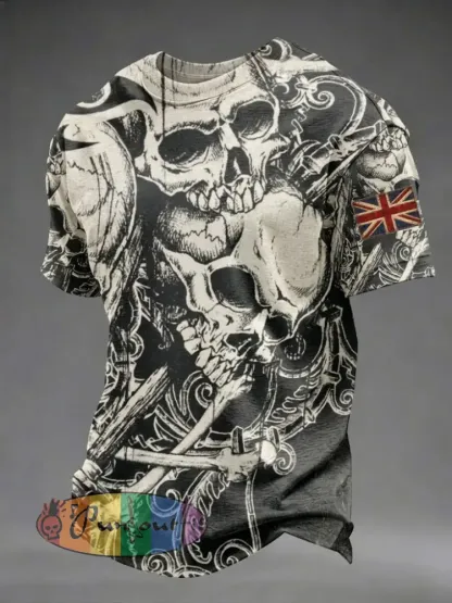 Men’s Gothic Skull UK Flag Printed T-shirt