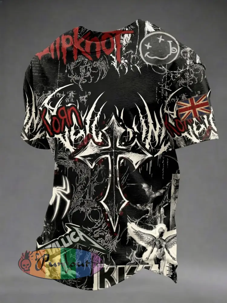 Men’s Gothic Skull UK Flag Printed T-shirt