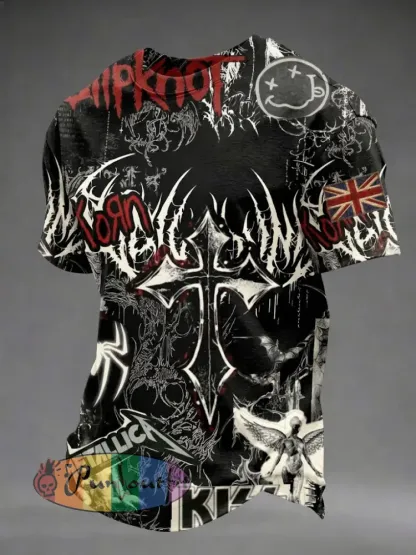 Men’s Gothic Skull UK Flag Printed T-shirt