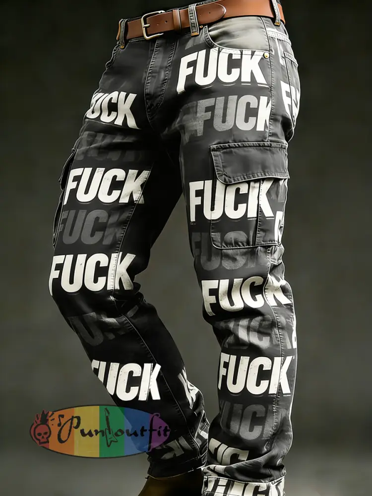 Men’s Retro Vacation Business Art Print Casual Workwear Trousers
