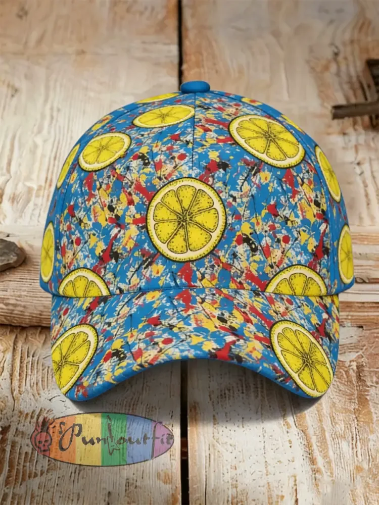 Unisex Lemon Roses Music Lover Printed Hat - As picture · ONE