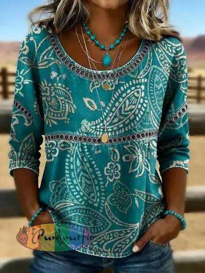 Women’s Retro Western Art Print Casual T-shirt