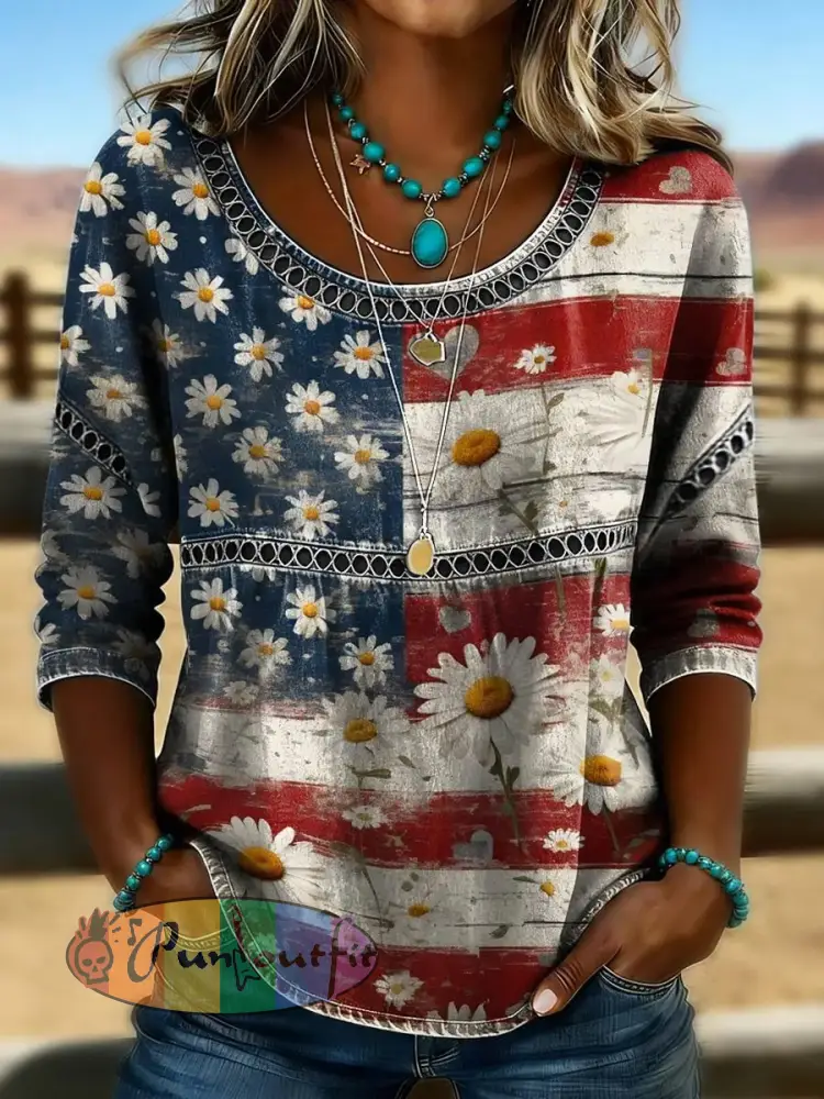 Women’s Retro Western Art Print Casual T-shirt