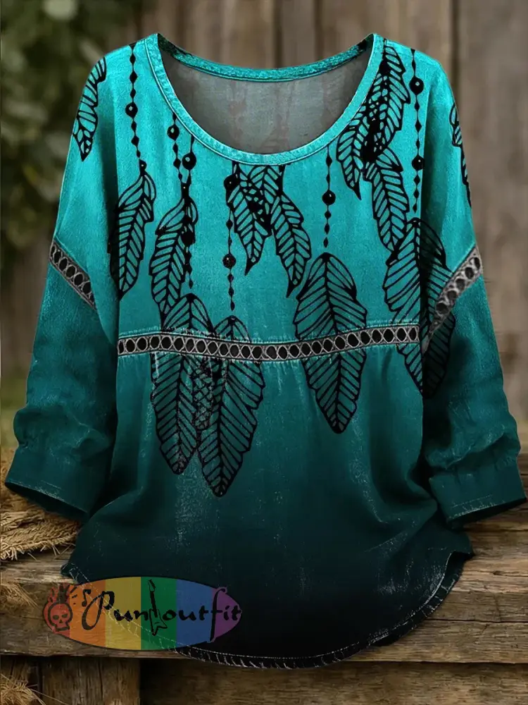 Women’s Retro Western Art Print Casual T-shirt