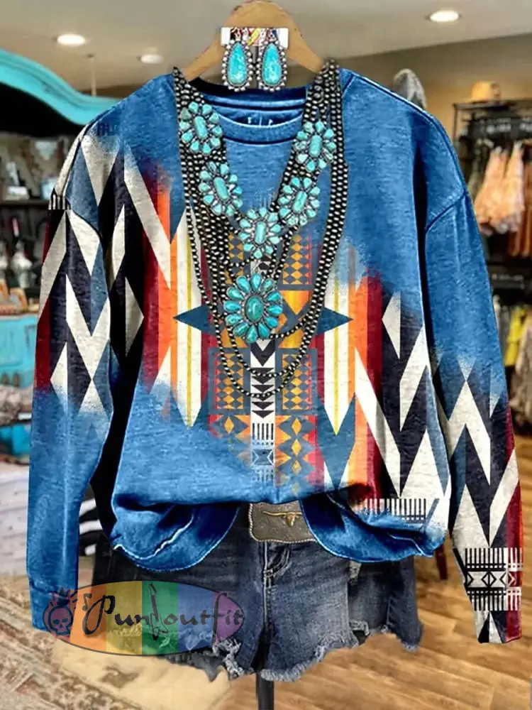 Women’s Retro Western Aztec Print Casual Sweatshirt