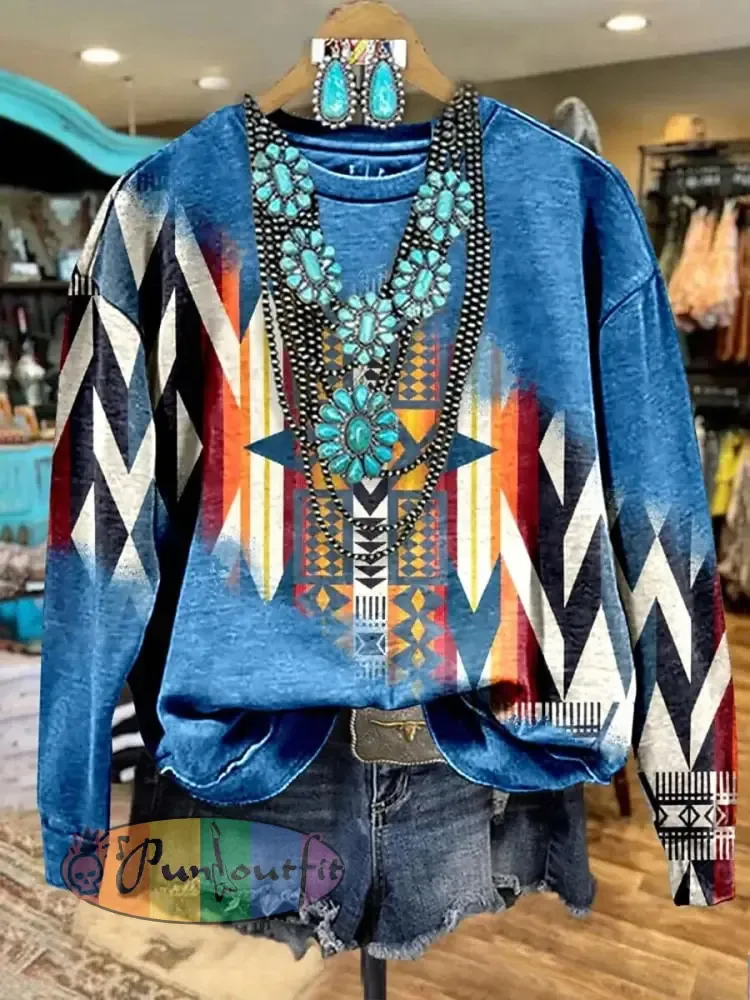 Women’s Retro Western Aztec Print Casual Sweatshirt