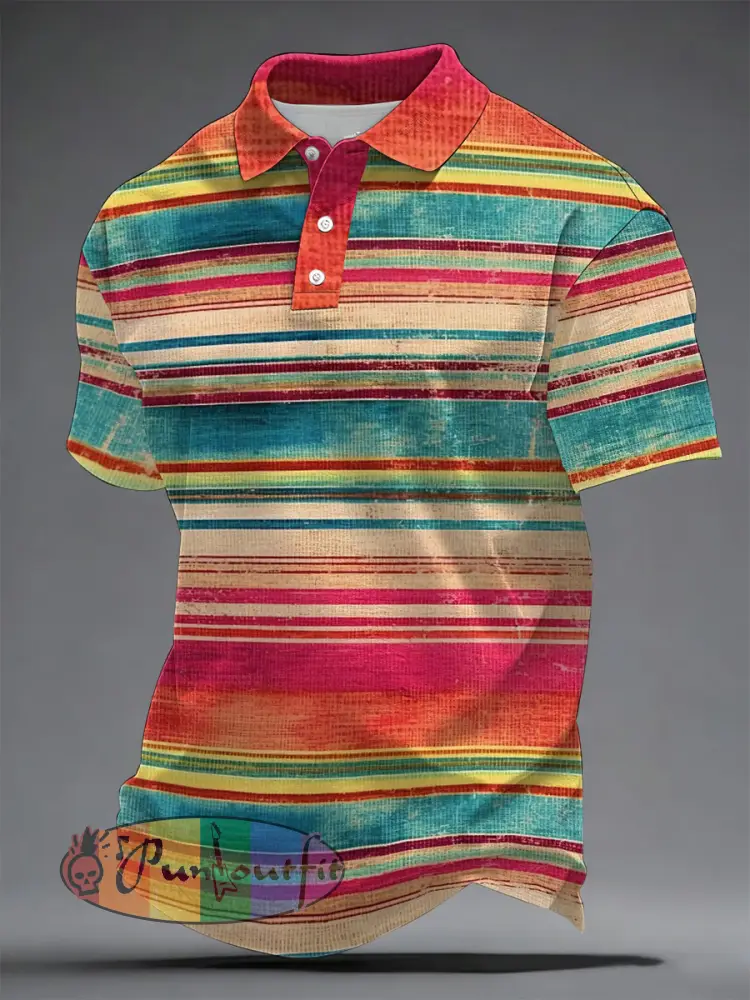 Men’s Striped Artistic Print Casual Top