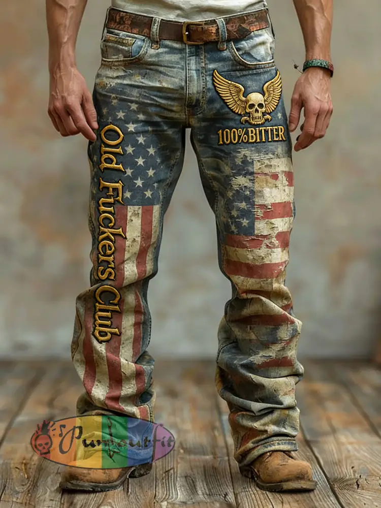 Men’s Vintage-Washed “Old Fuckers Club” Casual Pants