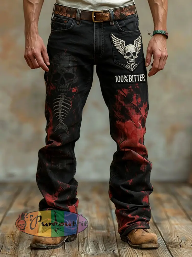 Men’s Retro Abstract Ink-Washed “Old Fuckers Club” Casual Pants