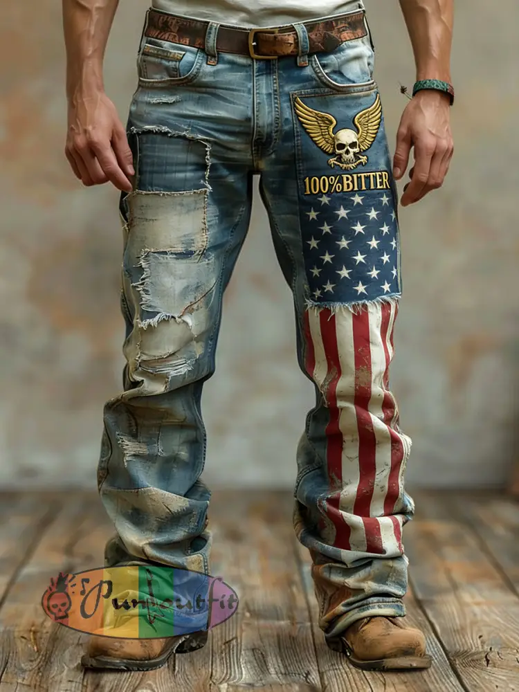 Men’s Vintage-Washed “Old Fuckers Club” Patchwork Casual Trousers