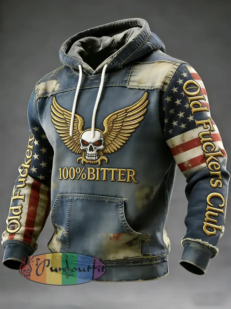 Men’s Vintage Old Fuckers Club Patchwork Casual Hoodie