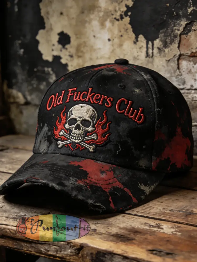 Retro Old Fuckers Club Skull Casual Baseball Cap - Black · 58CM